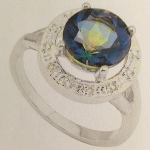 Ring 1 Magical Rainbow Round Cut Mystic Gemstone 3.390 Carat & 12 Round Cut